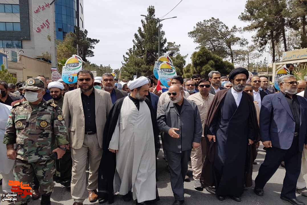 راهپیمایی روز قدس با حضور پرشور خانواده های معظم شاهد و ایثارگران در زاهدان برگزار شد